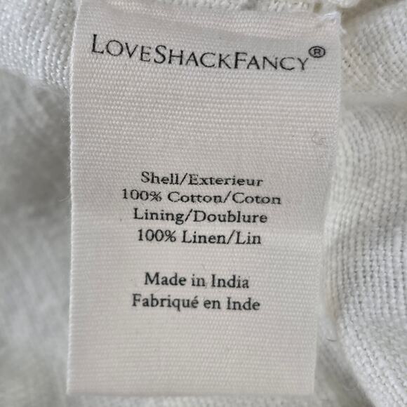 LOVESHACKFANCY MCKENNA GRAND HANDLE BAG COTTON LINEN FLORAL W/ SOLID WOOD HANDLE - Picture 5 of 11